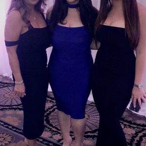 Royal blue bandage off shoulder dress